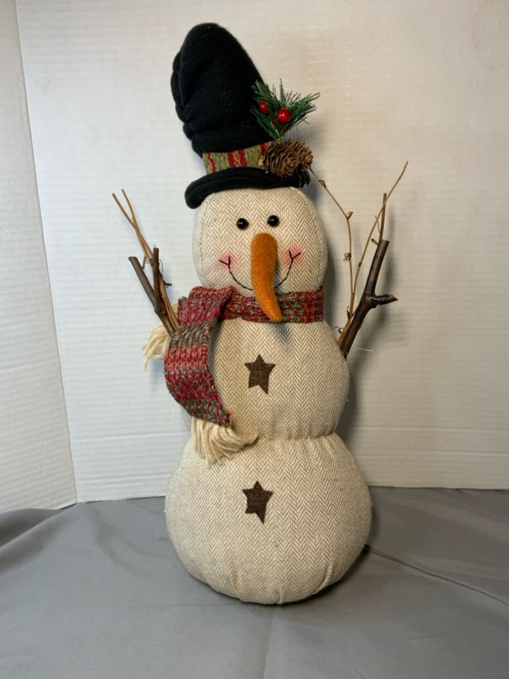 Hobby Lobby Herringbone Snowman Plush Cottage Core Christmas 16”